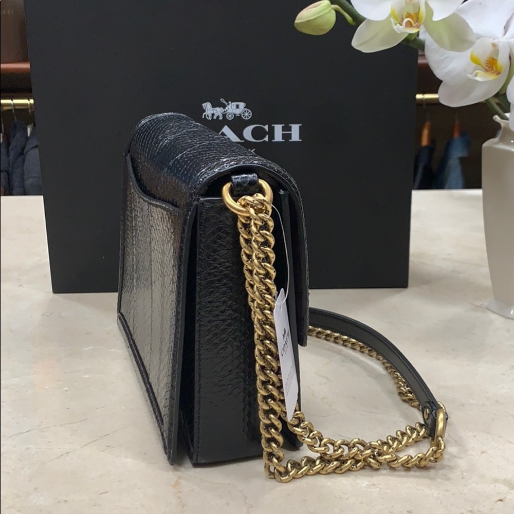 LAST COACH HUTTON GENUINE SNAKESKIN SHOULDER HANDBAG IN BLACK/CHUNKY GOLD CHAIN - Picture 5 of 16